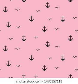 Anchor marine pink seamless vector pattern.