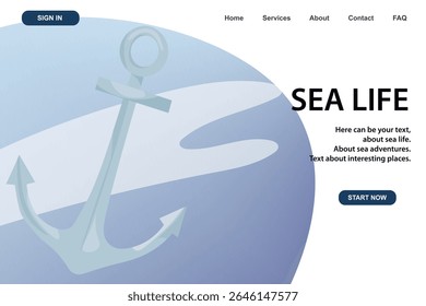 Anchor. Marine, sea coast, sea life, nautical concept. Vector illustration. Website, banner template.