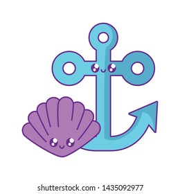 anchor marine with seashell kawaii