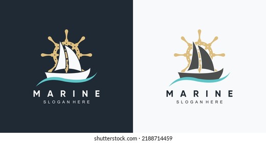 anchor marine and ship wheel icon logo design template with creative element
