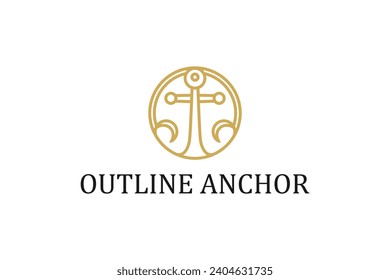 Anchor maritime logo design golden line shape vector illustration