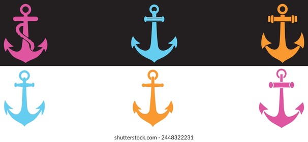 Anchor maritime sea black icon symbol boat pirate helm Nautical vector illustration design.