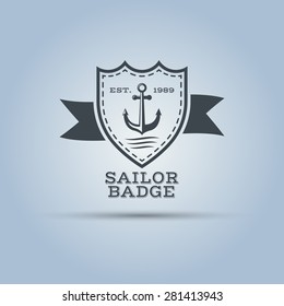 anchor in middle shield with ribbon and text isolated vector label template 