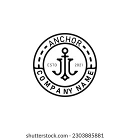 Anchor Mono Line, Initial J oder L, Stamp Hipster Logo-Design