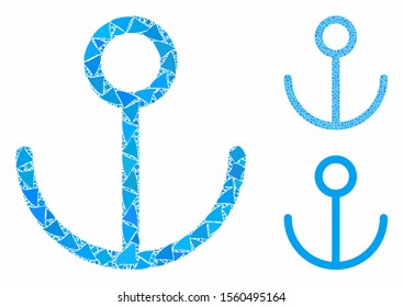 Anchor mosaic of bumpy elements in variable sizes and color tinges, based on anchor icon. Vector joggly pieces are organized into collage. Anchor icons collage with dotted pattern.