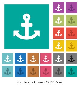 Anchor multi colored flat icons on plain square backgrounds. Included white and darker icon variations for hover or active effects.