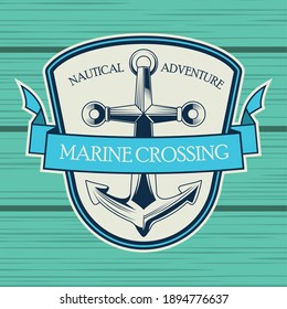 anchor nautical gray emblem in wooden background vector illustration design