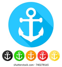 Anchor Nautical Icon Round Flat Vector Art Design Color Set