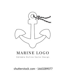 Anchor Nautical icon.Editable line vector.Sea and ocean symbol black isolated element.Template for logo or branding.Sailor 
cruise, yacht club, business identity, menu, card design.
