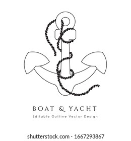 Anchor Nautical icon.Editable line vector.Sea and ocean symbol black isolated element.Template for logo or branding.Sailor 
cruise, yacht club, business identity, menu, card design.
