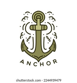 anchor nautical illustration Monoline Vector Logo, marine vintage badge, creative emblem Design For Business