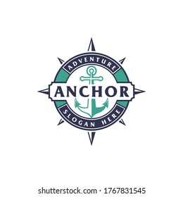 Anchor nautical marine circle seal logo design with text