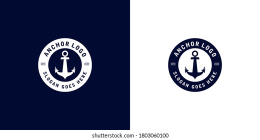 Anchor nautical marine circle seal logo design with text