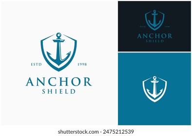 Anker Nautikschiff Seemann Yacht Schild Schutz Sicherheit Vektorgrafik Logo Design Illustration