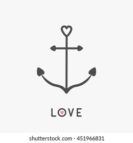 Anchor. Nautical symbol. Love greeting card. Flat design. Vector illustration