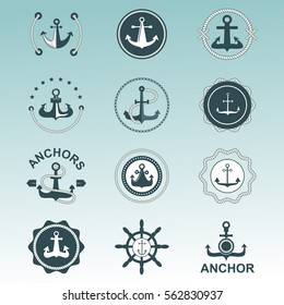 Anchor nautical symbols vector badges.