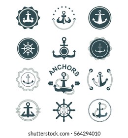 Anchor nautical symbols vector badges.