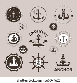 Anchor nautical symbols vector badges.
