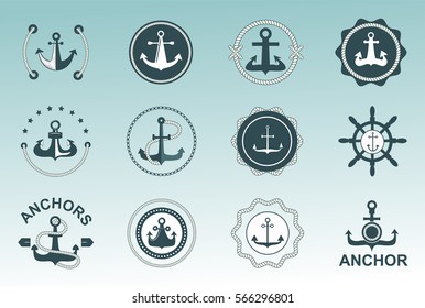 Anchor nautical symbols vector badges.