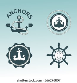 Anchor nautical symbols vector badges.