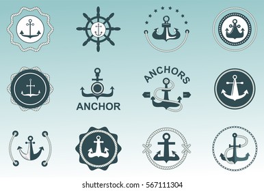 Anchor nautical symbols vector badges.