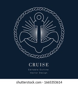 Anchor Nautical vector icon. White on navy blue. Sailor cruise, yacht club, business identity, menu, card design. Editable line.
