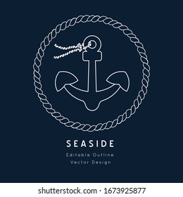 Anchor Nautical vector icon. white on navy blue.Sea and ocean design.Template for logo or branding.Sailor cruise, yacht club, business identity, menu, card design.Editable line.
