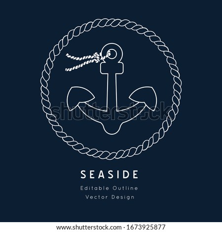 Anchor Nautical vector icon. white on navy blue.Sea and ocean design.Template for logo or branding.Sailor cruise, yacht club, business identity, menu, card design.Editable line.
