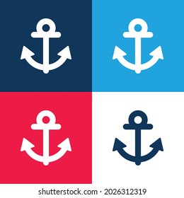 Anchor Navigational Tool blue and red four color minimal icon set