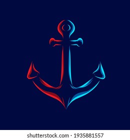 Anchor for navy ship line pop art potrait logo colorful design with dark background. Abstract vector illustration. Isolated black background for t-shirt, poster, clothing.