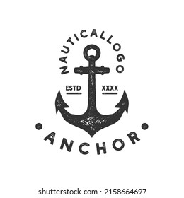 Marine Retro Vintage der Anchor Navy Schiff mit rundem rustikalem Grunge Stempel handgezeichnet Logo-Design