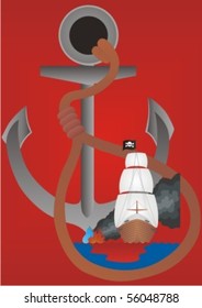Anchor with the noose. Robbers attack a pirate ship on a merchant ship