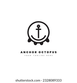 Logo del pulpo de anclaje. Combinación de ancla con marco en forma de pulpo, para logotipo marino o logotipo de envío.