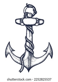 Anchor. Old school tattoo vector art. Hand drawn graphic. Isolated on white. Traditional flash tattooing style