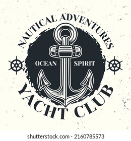 Anchor on black spot vector emblem, label, badge or logo in monochrome vintage style isolated on light background