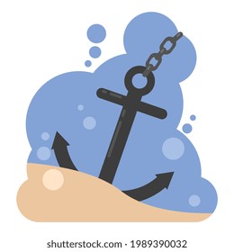 anchor on the seabed. flat vector illustration