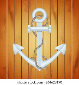 Anchor on wood background. EPS10 vector