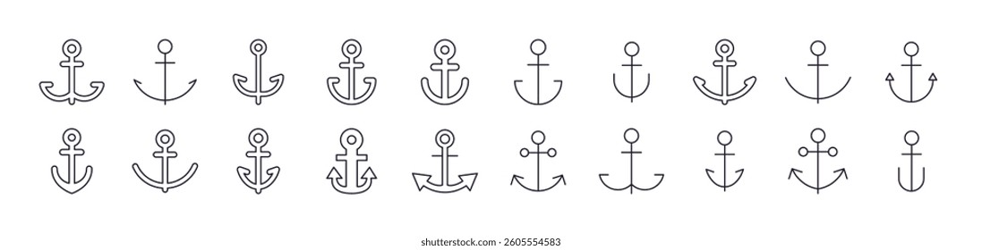 Anchor Outline Image Collection. Editable Stroke. Perfect for Infographics, Articles, Books, Flyers, Banners