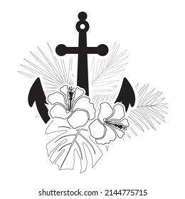 anchor and palm leaves, vector art
