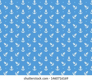 Anchor pattern on light blue background. Nautical seamless design with polka dots.