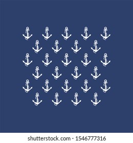 Anchor pattern with rope. Navy blue color background.