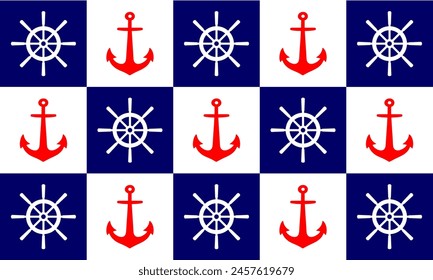 anchor pattern. ship wheels pattern. nautical pattern seamless. blue red white theme sea theme wallpaper. sailor.