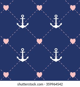 Anchor pattern,Seamless love wedding and valentine. illustration hearts. Vector seamless pattern.