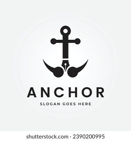 Anchor with pen vector icon pirate boat logo helmet Nautical maritime simple graphic symbol illustration
