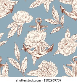 Anchor and peones seamless pattern