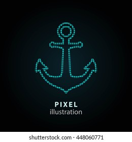 Anchor - pixel icon. Vector Illustration. Design logo element. Isolated on black background. It is easy to change to any color.