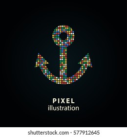 Anchor - pixel icon. Vector Illustration. Design logo element. Isolated on black background. It is easy to change to any color.