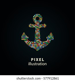 Anchor - pixel icon. Vector Illustration. Design logo element. Isolated on black background. It is easy to change to any color.