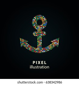 Anchor - pixel icon. Vector Illustration. Design logo element. Isolated on black background. It is easy to change to any color.