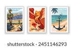 Anchor Point, Beach, Antelope Canyon, USA, Anza Borrego Desert, State Park - Vintage travel poster. Vector illustration. High quality prints